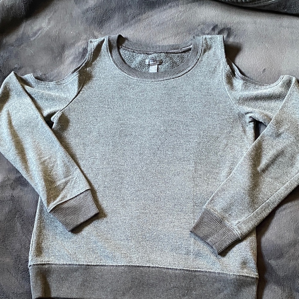 aerie Gray Cold Shoulder Crewneck Sweater